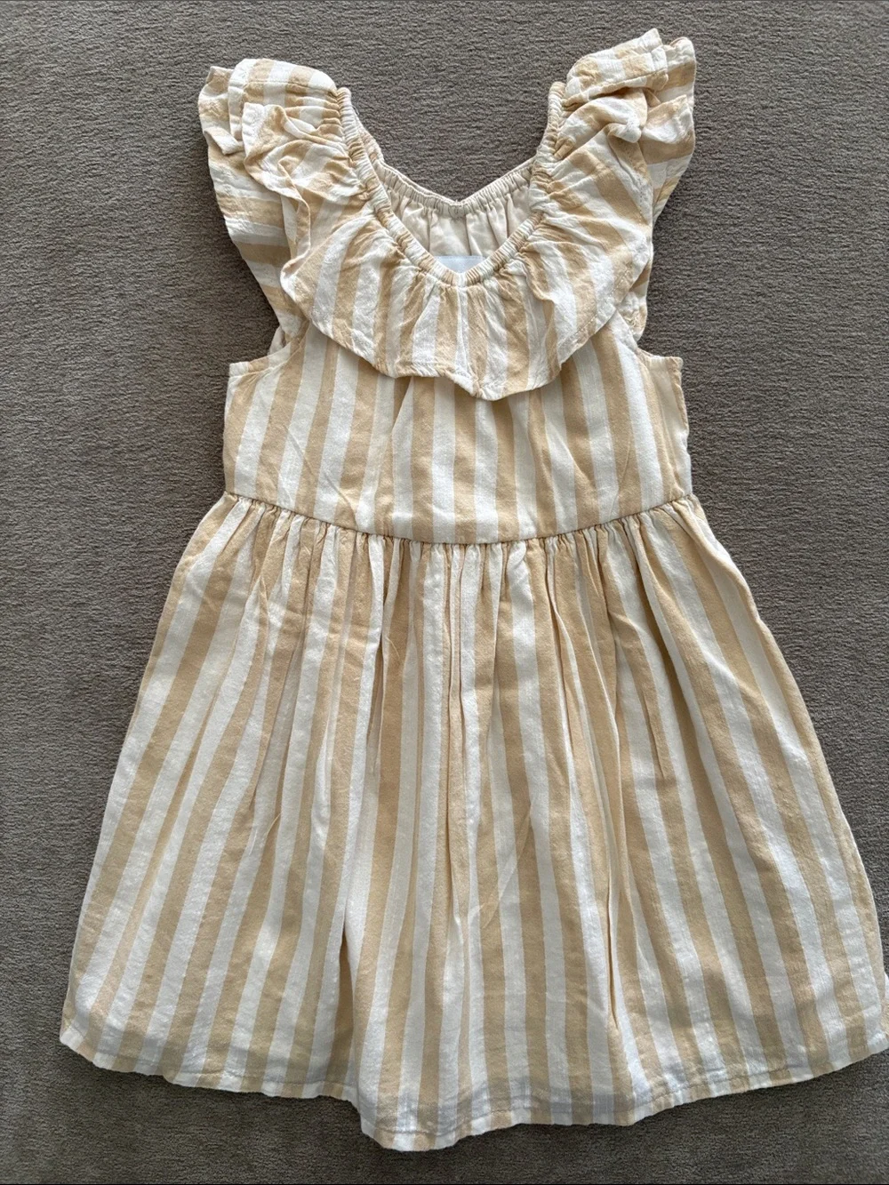 Old Navy Toddler Girl Tan & White Striped Ruffle Collar Dress